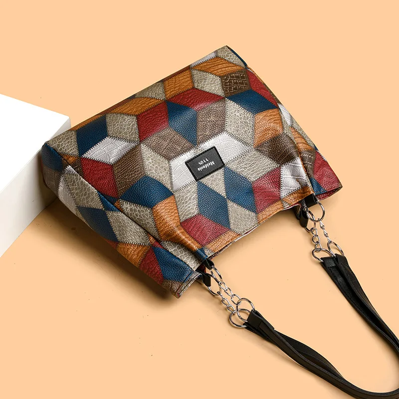 Fashion Contrast Color Large Capacity Female Tote Bag PU Leather Lady's Shoulder Bag Brand Designer Women's Shopper Hand Bags
