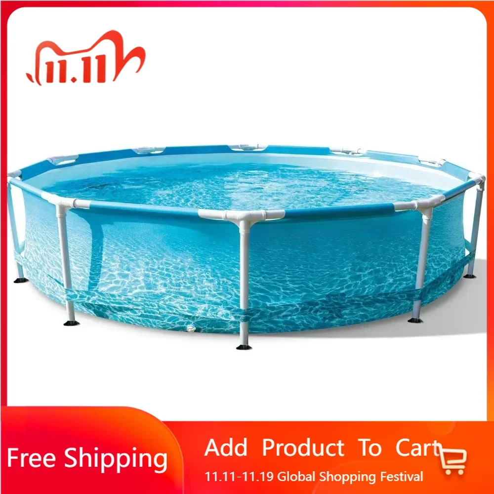 10 Feet x 30 Inch Rust Resistant Steel Metal Frame Outdoor Backyard Above Ground Beachside Swimming Pool with Filter Pump