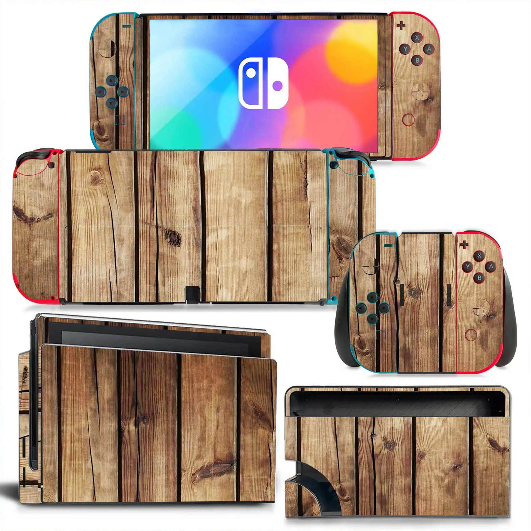 For Nintendo Switch OLED Wood Grain Skin Sticker Vinyl Decal Wrap for Console and Joy-Con