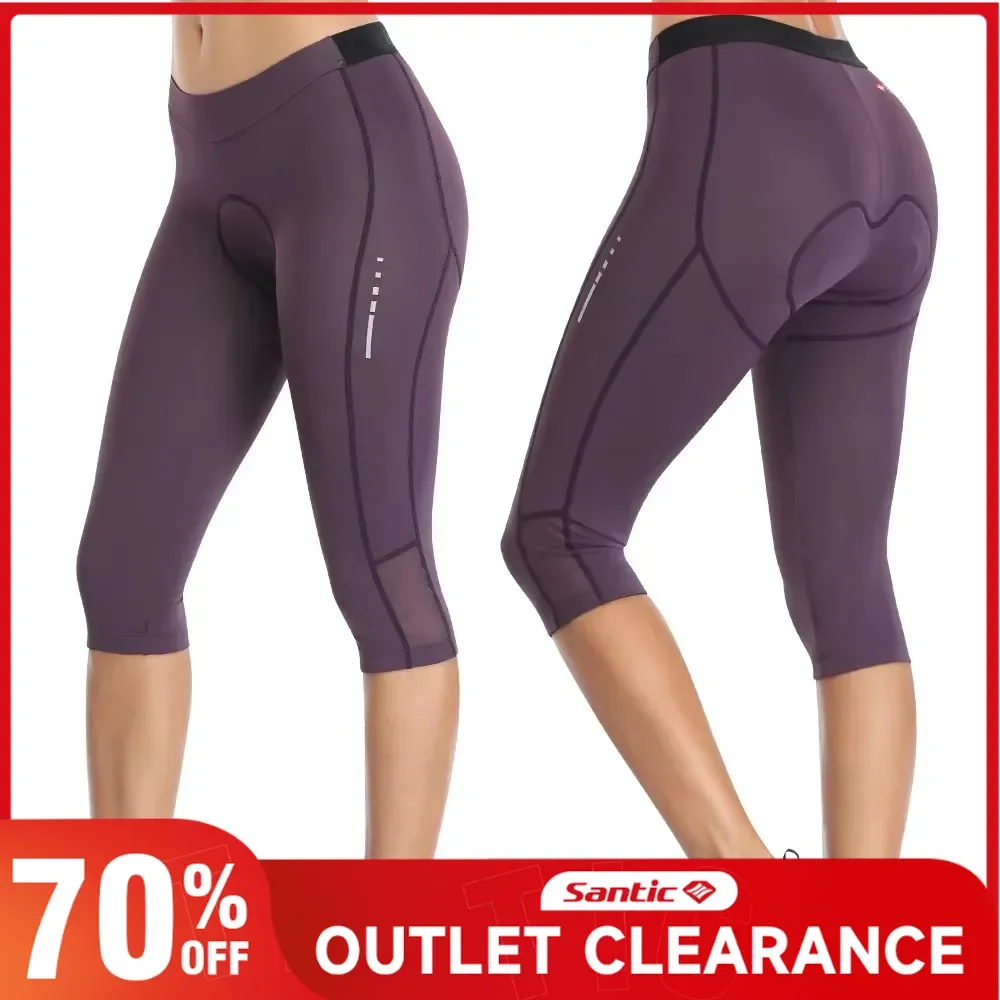 Santic Women's 3/4 Cycling Pants Summer 4D Padding Bicycle Cropped Pants Breathable Mesh Reflective High Elasticity MTB Leggings