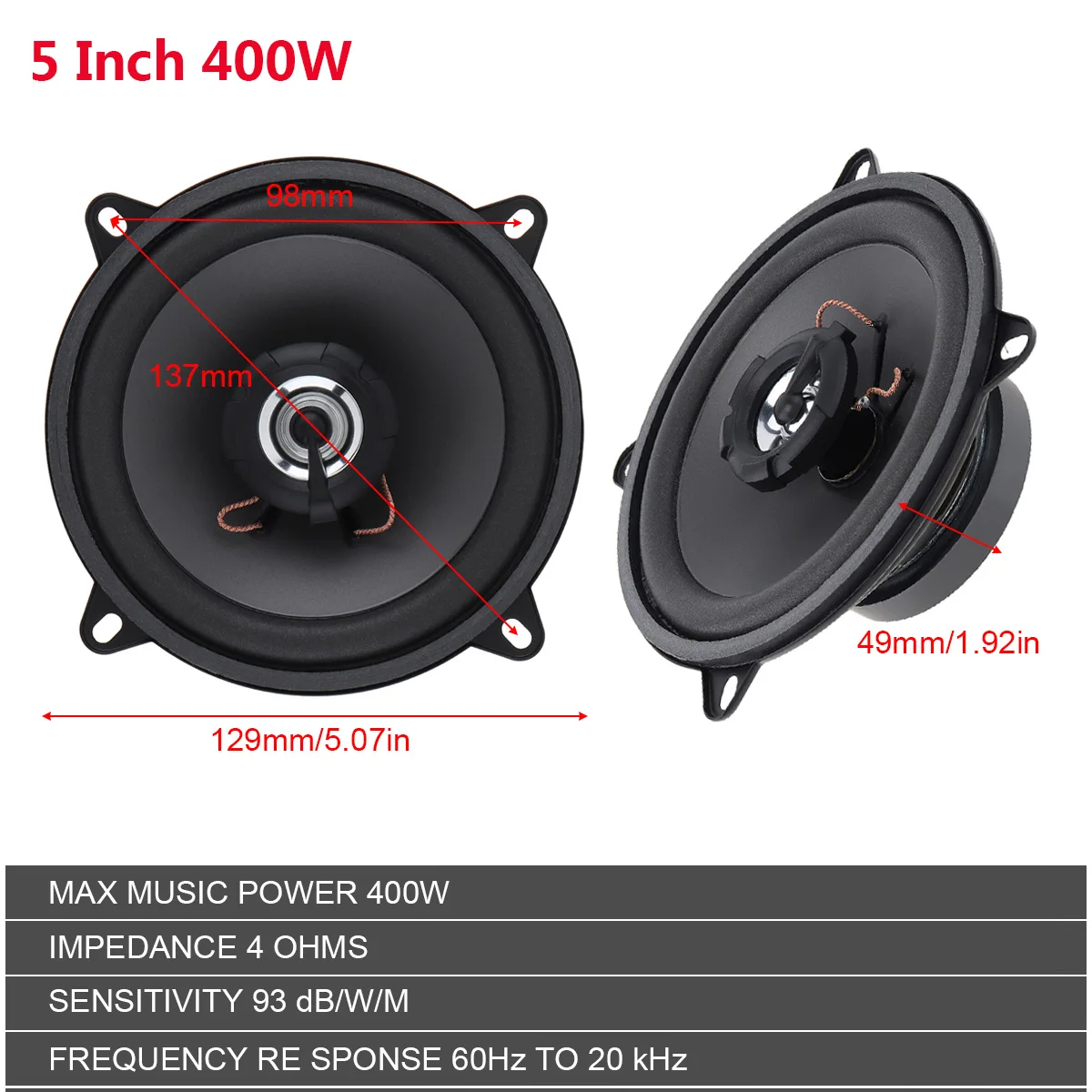 2Pcs 4*6 / 5 Inch 150W / 400W Car Speaker Automobile Car HiFi Audio Full Range Frequency Coaxial Speaker High Pitch Loudspeaker