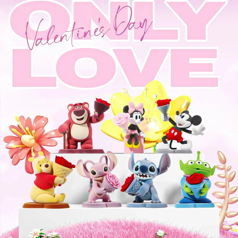 Seryjne figurki z trwałych kwiatów Stitch w stylu blind box, anime kawaii, modna ozdoba, kolekcja modeli, ręcznie robiona lalka, zabawka, tajemniczy prezent walentynkowy.