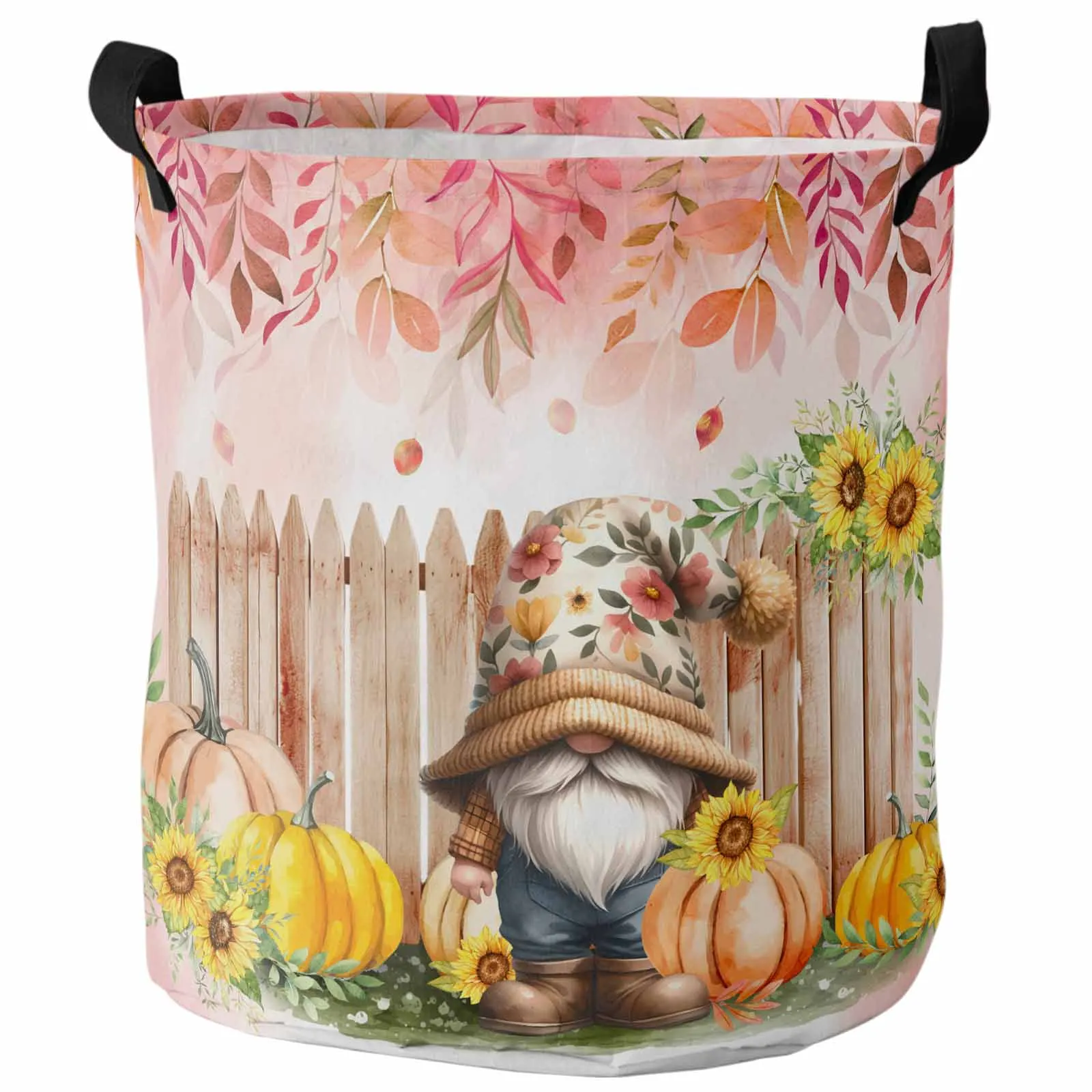 

Thanksgiving Plant Fence Sunflower Pumpkin Dirty Laundry Basket Foldable Waterproof Organizer Clothing Toy Storage Basket