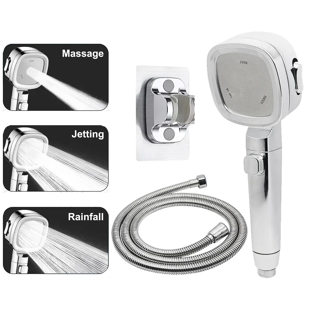 RV Camper Shower Head Hose Booster Shower Head With Filter 3 Spray Modes 60 Inches Encrypted Pipe Convenient Switch