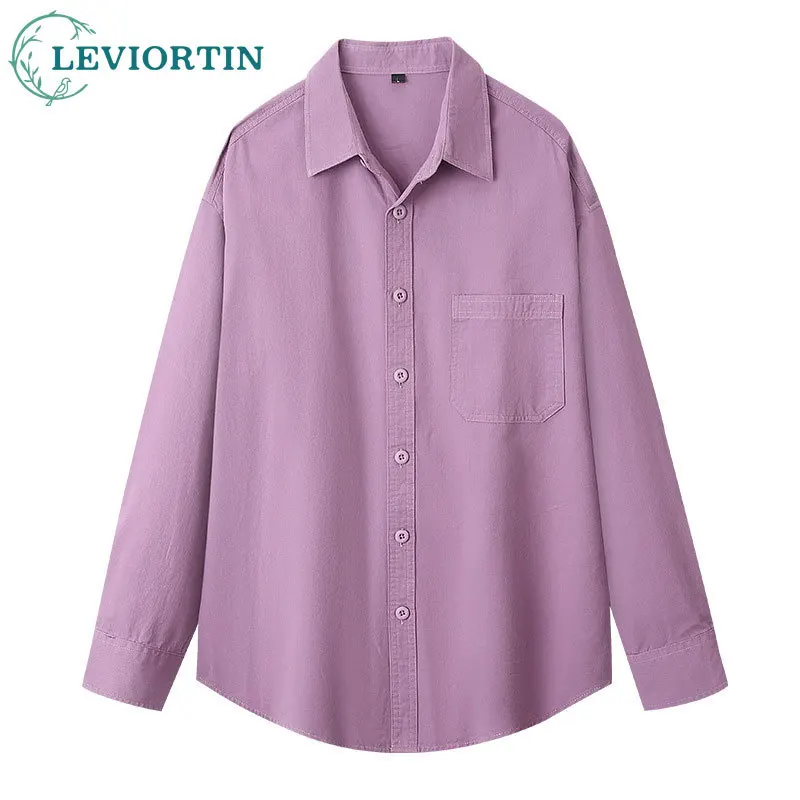 2025 Spring and Autumn Men's Japanese Retro Simple Casual Shoulder Loose Pocket Decoration Design Collar Long Sleeve Shirt