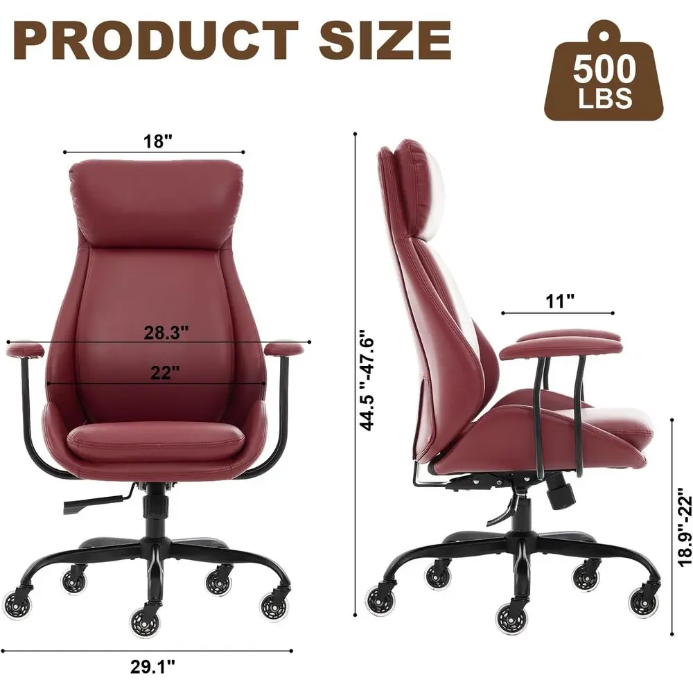 Leather Executive Oice Chair, Computer Desk Chair, Red | Ergonomic, Rubber Wheels, Lumbar Support, 360° Swivel, High Back, Adjus