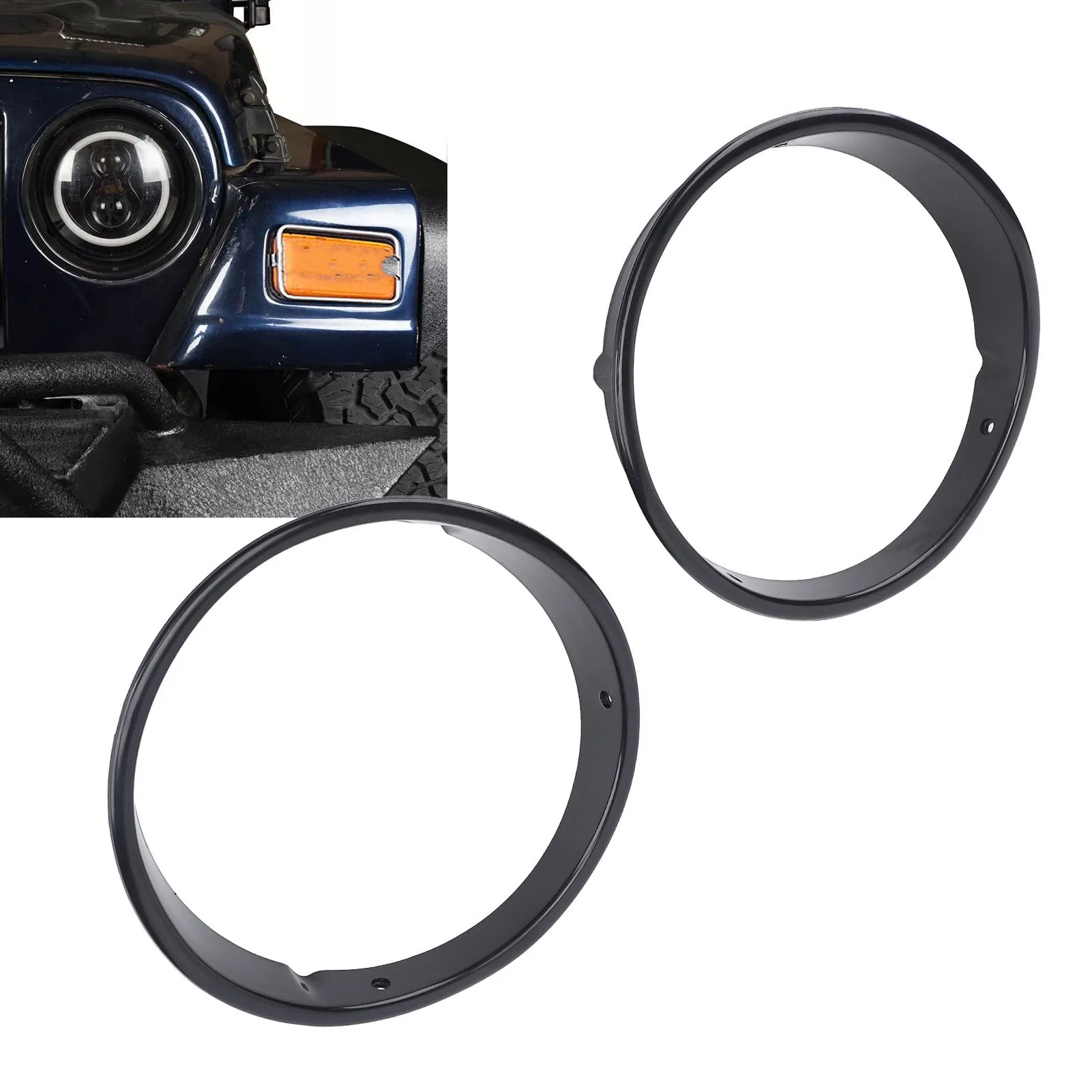 2PCS Car Headlight Bezel Cover Scratch Resistant Decorative Black Headlamp Trim Rings ABS for Jeep Wrangler TJ 1997 to 2006