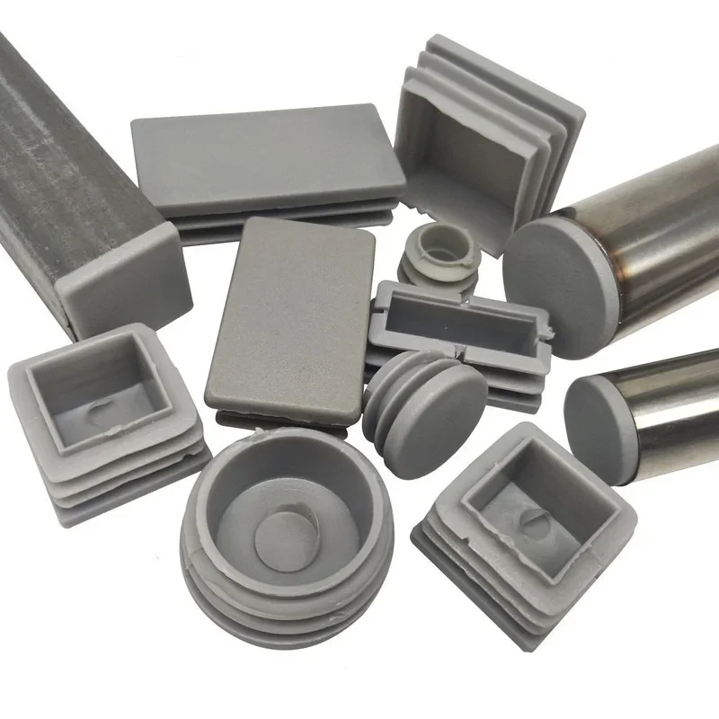 4pcs Gray Plastic Pipe hole inner plug Steel tube Blanking End Cap Cover For Chair table feet furniture leg pads floor protector