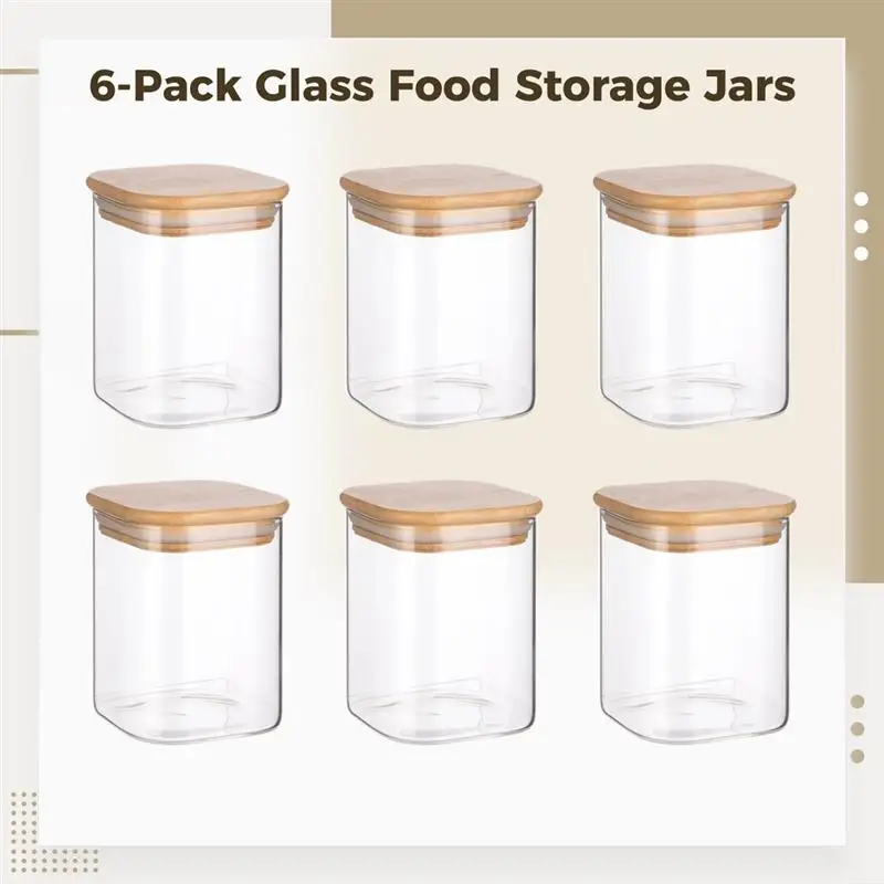 6Pcs Glass Food Storage Jars Pantry Organization Jars Glass Spice Storage Jars With Bamboo Lid Silicone Seal Perfect For Spices