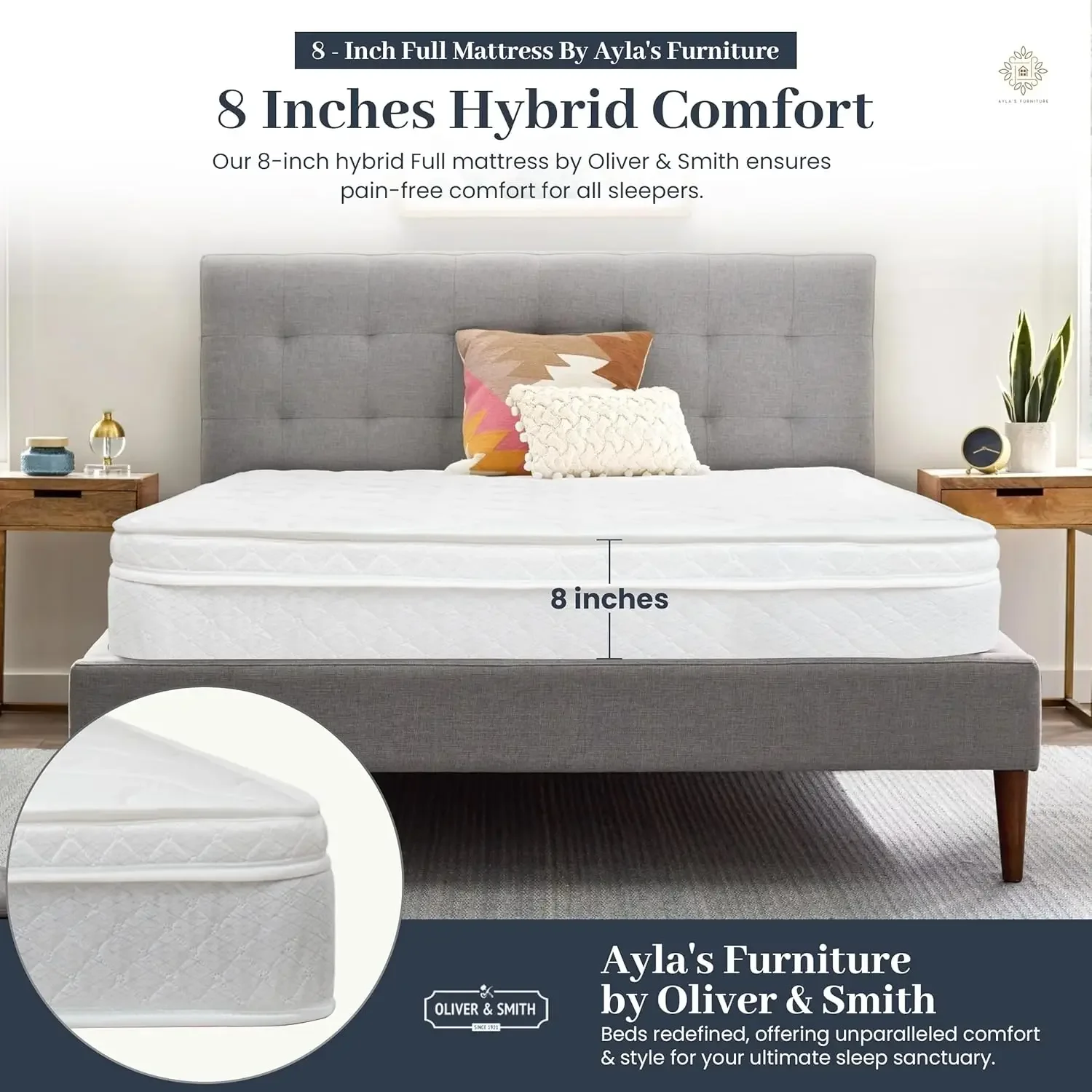 Full Size Mattress- 8 Inch Hybrid Mattress Full with High Density & Comfort Cold Foam with Continuous Coil Springs - Eco