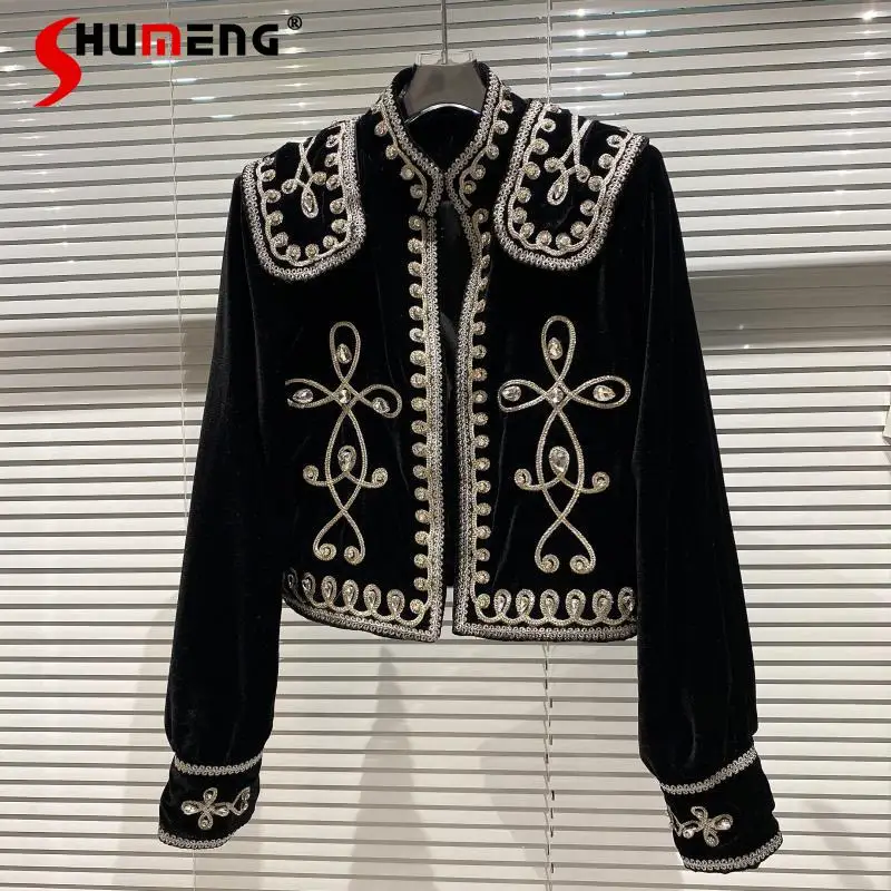 

2023 Fall New Model Private Elegant Court Style Buckle Velvet Jacket Women’s Fashion High Street Floral Cardigan Outerwear&coats