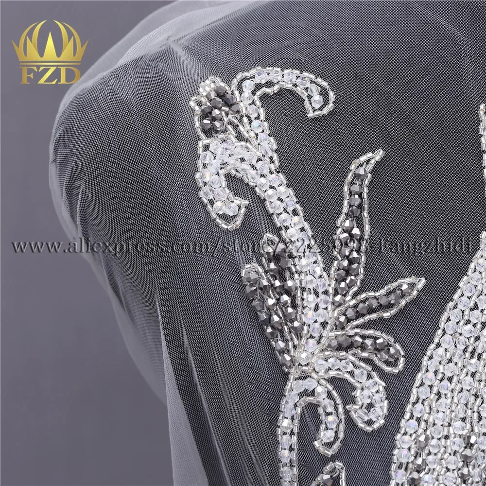 FZD 1 Set Sew on Large Elegant Crystal Evening Dress Long Patches for Clothing Wedding Evening night Dress Material DRA-313