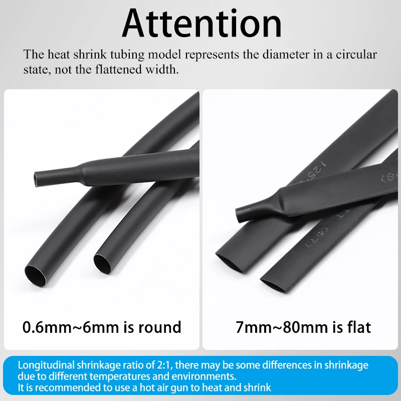 3/5M Black 2:1 Shrink Ratio Heat Shrink Tube Diameter 0.6mm ~ 80mm Insulated Cable Protecctor Connector Sleeving DIY Wrap Wire