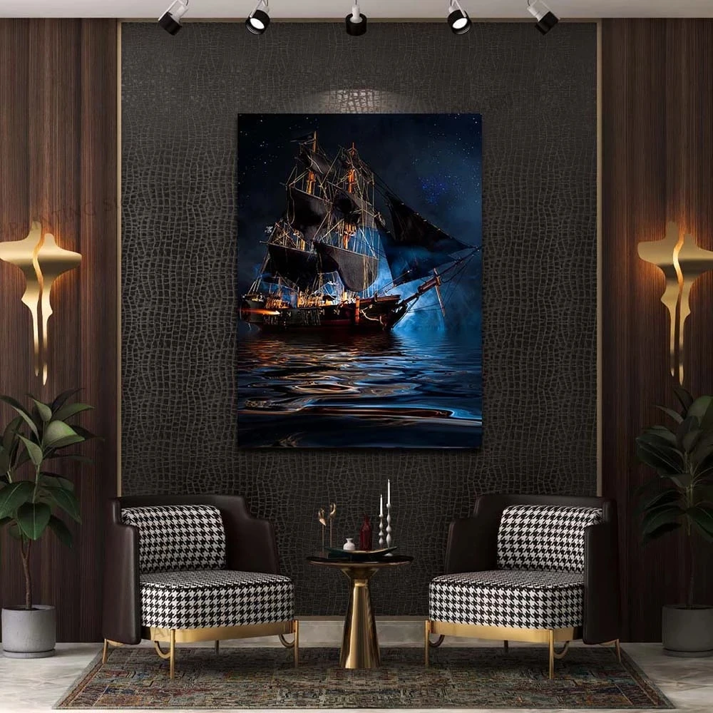 Pirate Ship Dark Sea Battle Poster 18th Century Naval Battle Printed Canvas Painting Wall Pictures Living Room Art Home Decor