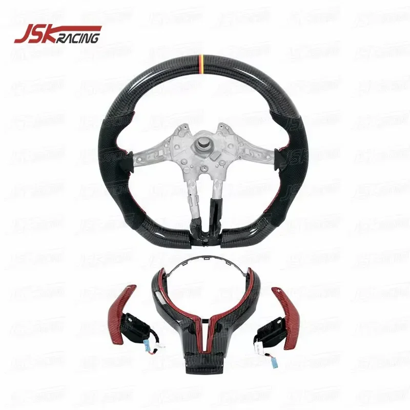 JSK-16 Style Carbon Fiber Steering Wheel With Red Shift Paddles for 2014-2018 BMW 3 Series F80 M3