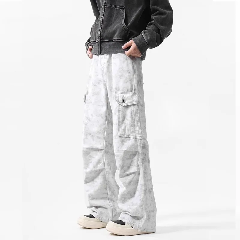 

Men's Tie Dye Cargo Sweatpants High Street Loose Multi Pockets Pleated Joggers Straight Baggy Pants