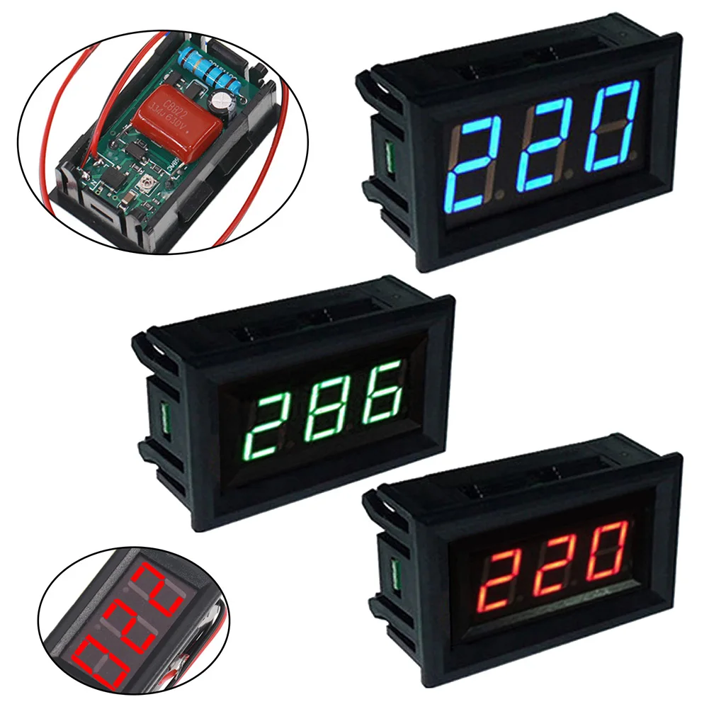 LED Display Digital Voltmeter 2-line AC Voltage Meter Table Red Blue Green AC220V 70V-500V Voltmeter Volt Instrument Tester