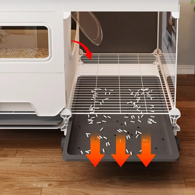 

Indoor Cat Cage Compact Cat House with Litter Box Space-Saving Kitty Mansion for Small Homes Multi-functional Pet Playground