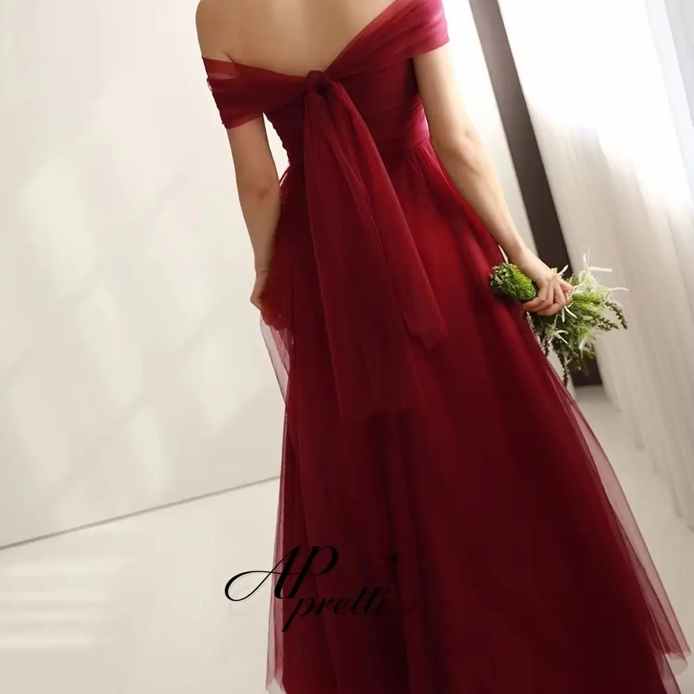 AP pretti Simple Modern Burgundy Strapless Ruched Tulle Evening Dress Customized A Line Floor Length Korea Prom Party Gown 2026