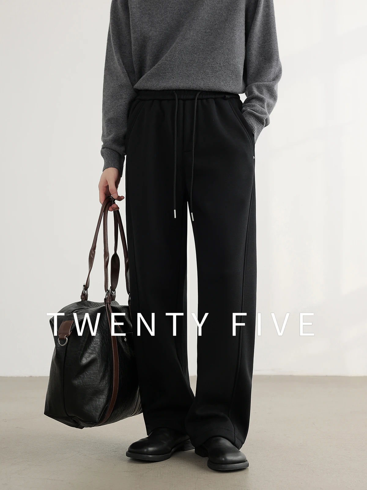 Autumn Winter Thickened Fleece Casual Sweatpants Drawstring Anti-Wrinkle Men's Straight Leg Pants Comfortable Cotton Blend