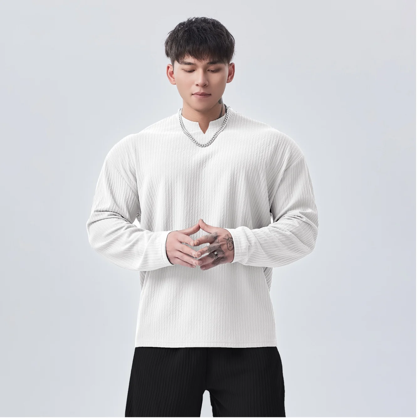 Gymdog Men's Long Sleeve Loose Fit T-Shirt Casual Fitness Training Base Layer Clothing Autumn Winter Sportswear Gym Dog