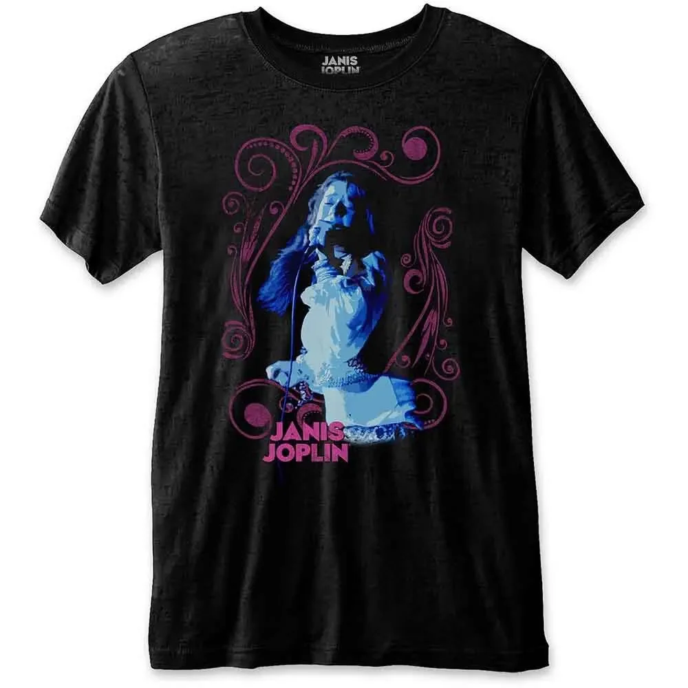 Janis Joplin Floral Frame TShirt Black New