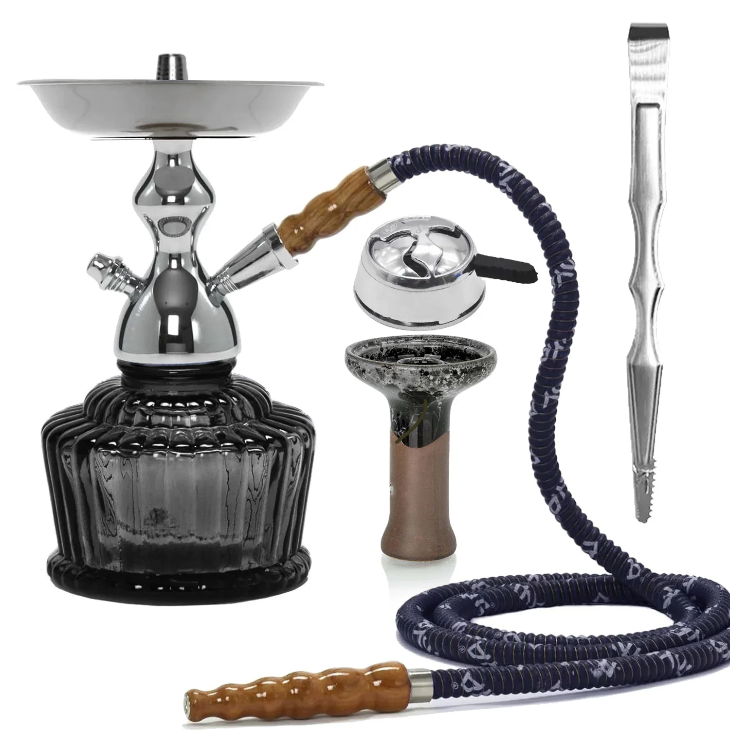 Traditional Arabic Shisha Hookah Set Premium Zinc Alloy Material with Glass Bottle Single Hose