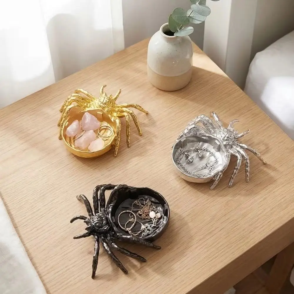 Zinc Alloy Spider Figurine Tray Craft Decoration Spider Shape Aroma Holder Eight Legs Crystal Ball Stand Halloween Party