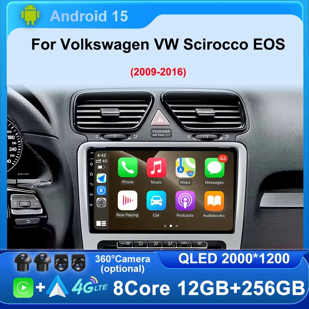 

Android 15 Car Radio for Volkswagen VW Scirocco EOS 2009 - 2016 Navigation Carplay Auto Multimedia Video Player 4GNo 2Din DVD HU