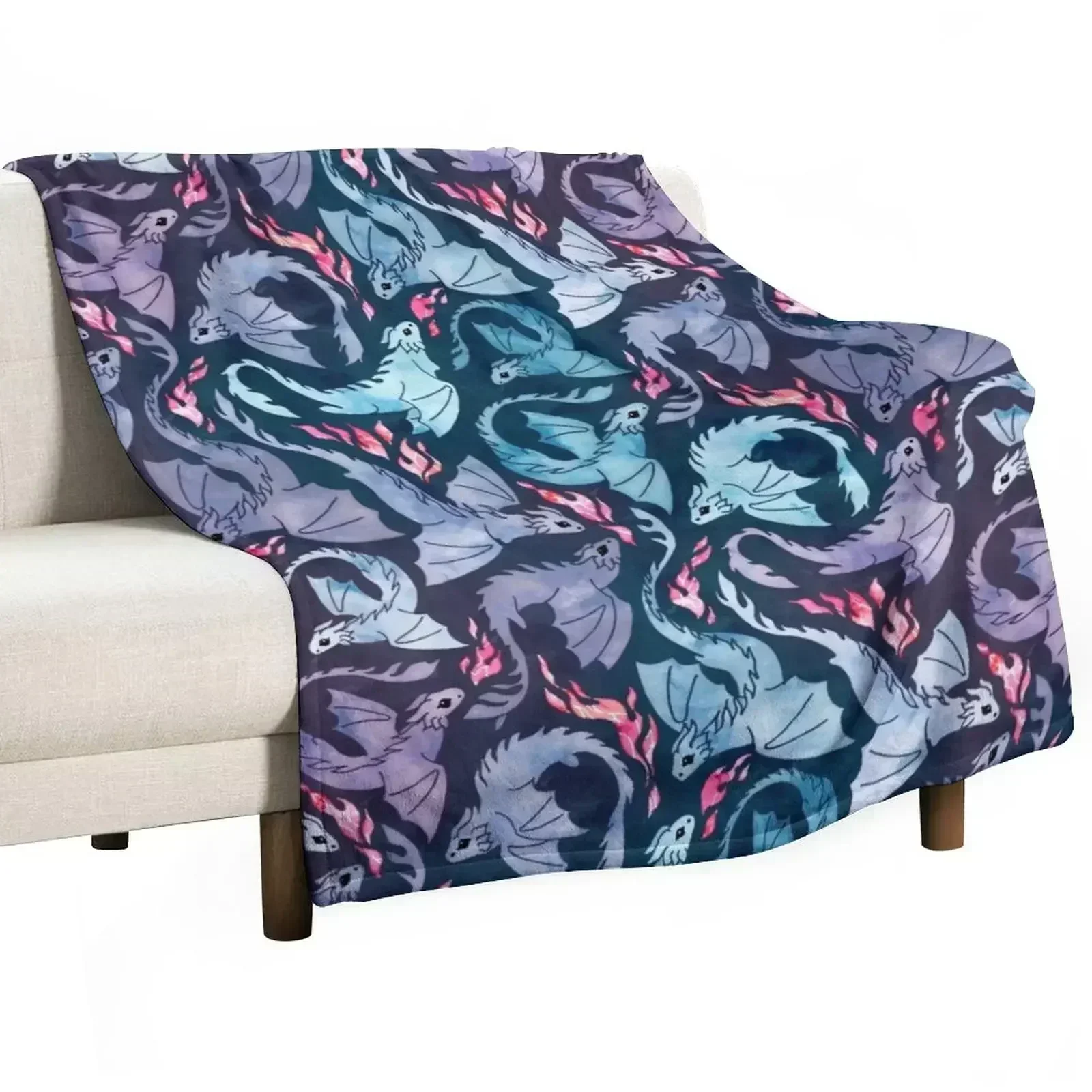 Dragon fire dark turquoise and purple Throw Blanket Thermals For Travel Thins Furry Blankets For Bed Weighted Blankets