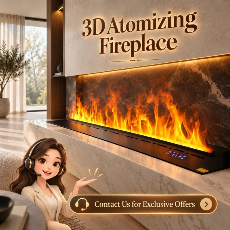 Wofaid Smart 3D Water Vapor Fireplace Realistic Glass Mist Flame Electric Fireplace Humidifier with Baffle for Living Room Decor