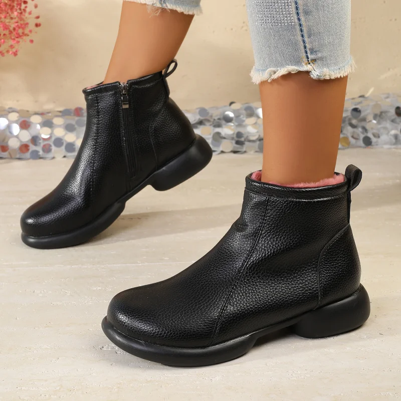 أحذية أمي قطنية مبطنة بالصوف أحذية جلدية قصيرة دافئة أحذية نسائية مريحة لمنتصف العمر وكبار السن غير زلقة #6