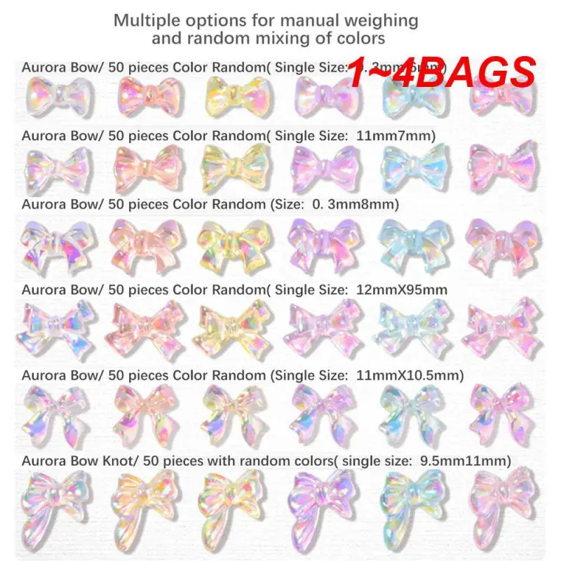 1~4BAGS Nail Art Accessories Art Aurora Color Bow Aurora Phantom Color Stereoscopic Nail Sticker Nail Sticker Jewelry