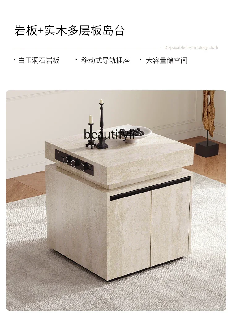 

yj32 Asmt52 Retro travertine full rock slab middle island, simple household multi-functional material, separate island