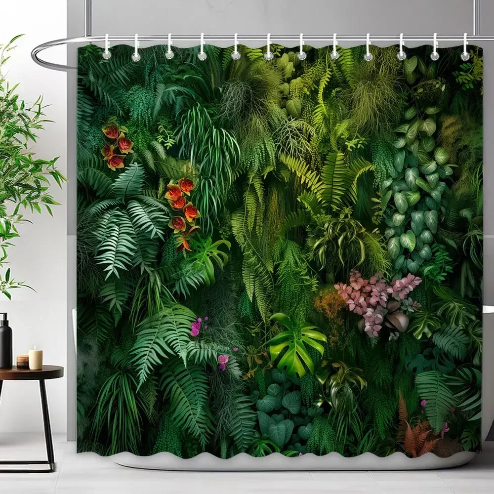 Walls Filled With Green Plant Leaves Shower Curtains Tropical Plants Natural landscape Polyester Shower Curtains Bathroom Decor