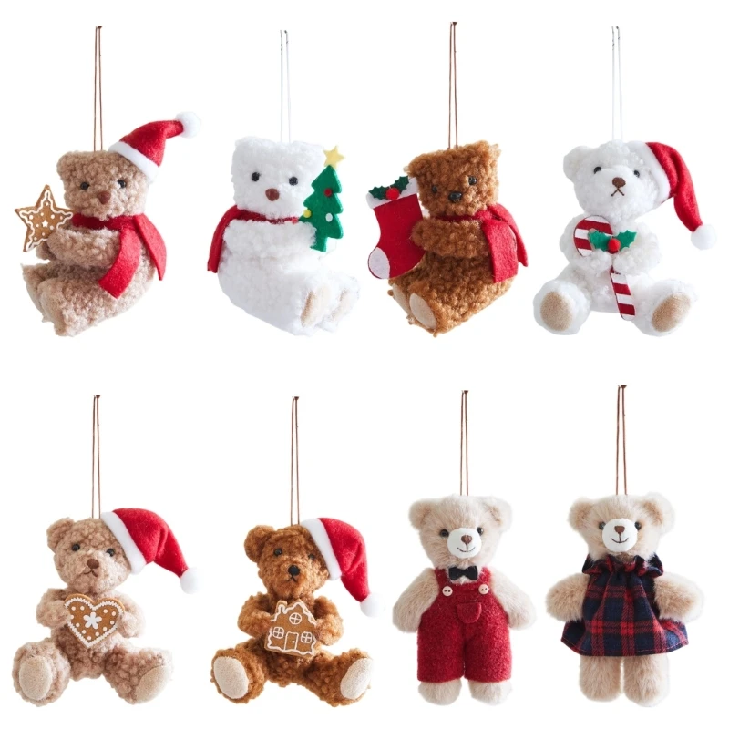 Weihnachts-Hängebär-Akzent aus weichem Stoff mit Schlaufenkordel für Baumkranz, und Türdekoration Innenbereich, 3 x – Detail 1