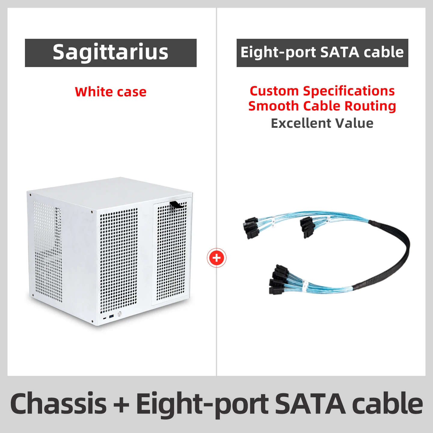 Boogschutter 8-bay positie NAS-computerchassis, SATA/SAS-backplane |   PCLE op volledige hoogte |   MATX-moederbord |   ATX-voeding