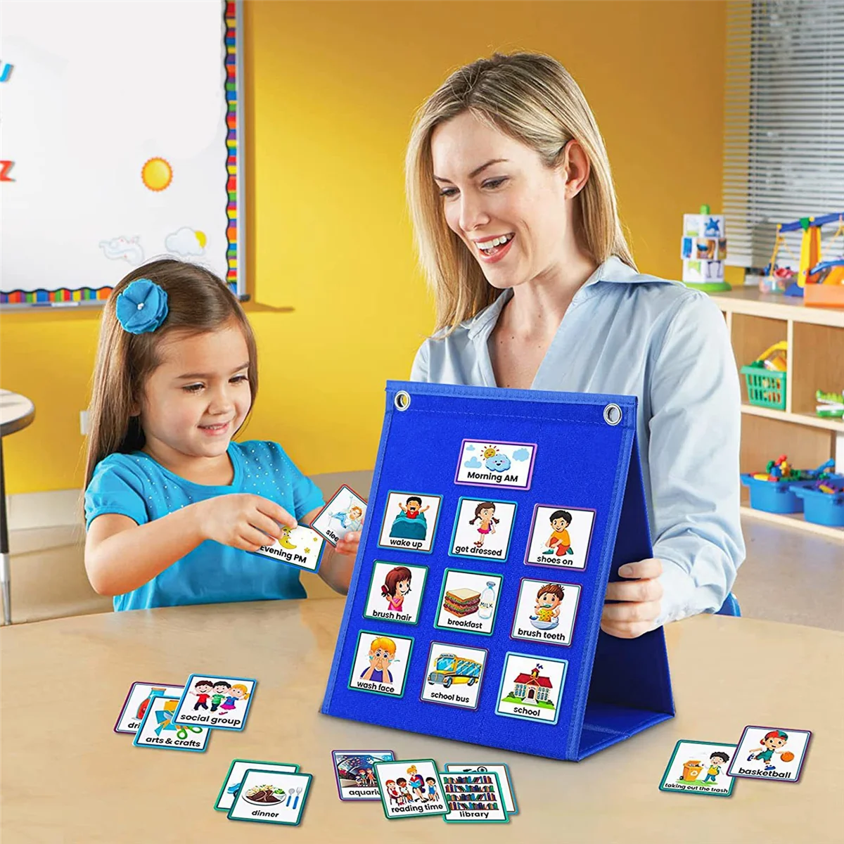 Il nuovo programma visivo per bambini Grafico di routine giornaliera con 70 carte Calendario tascabile per l'apprendimento dell'autismo Strumento comportamentale per la scuola