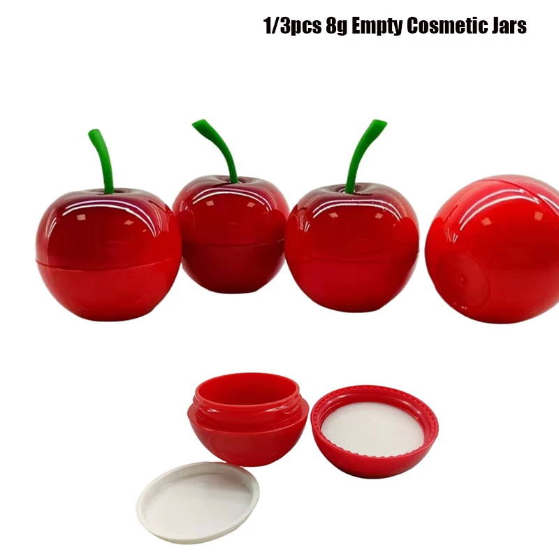 1/3pcs Creative 8g Refillable Children Cherry Fruit Design Flower Shaped Lip Balm Container Cream Jar For Kids