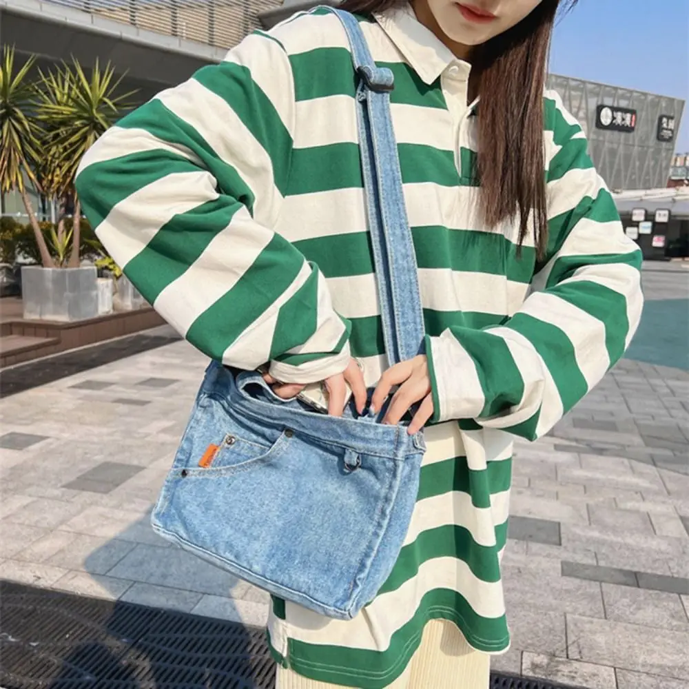

Trendy Large Capacity Denim Crossbody Bag Handbag Commute Canvas Tote Bag Simple Small Square Bag Cloth Shoulder Bag Girls