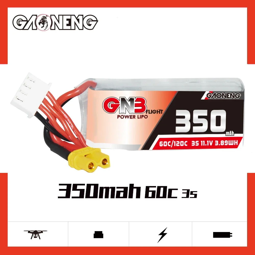 GAONENG GNB 350mAh 3S 60C 120C 11.1V XT30 LiPo Battery CineBee 2.5 inch Toothpick Drone Cine Whoop Cinelog RC Toy small heli