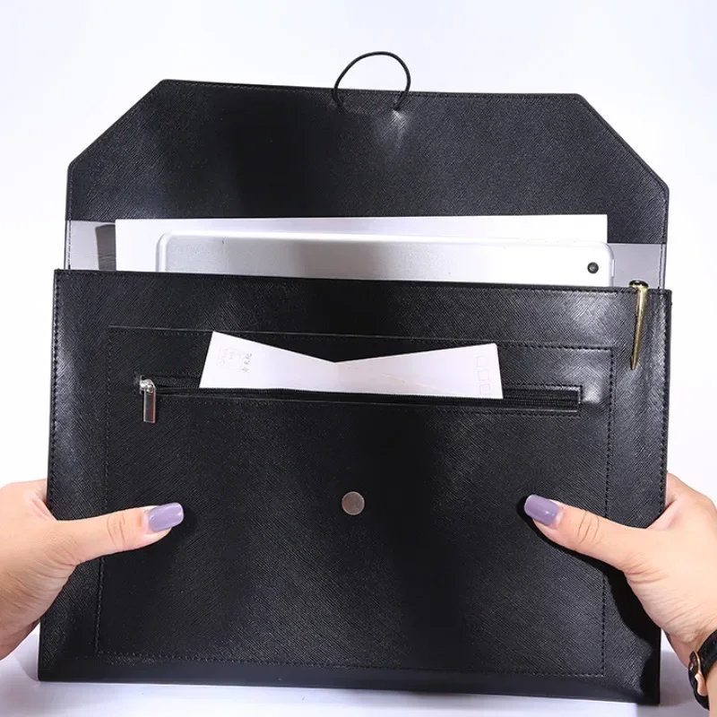 Large Capacity Faux Leather File Bag for Business and Office A4 Storage File Bag Multi-functional Leather Folder Bag