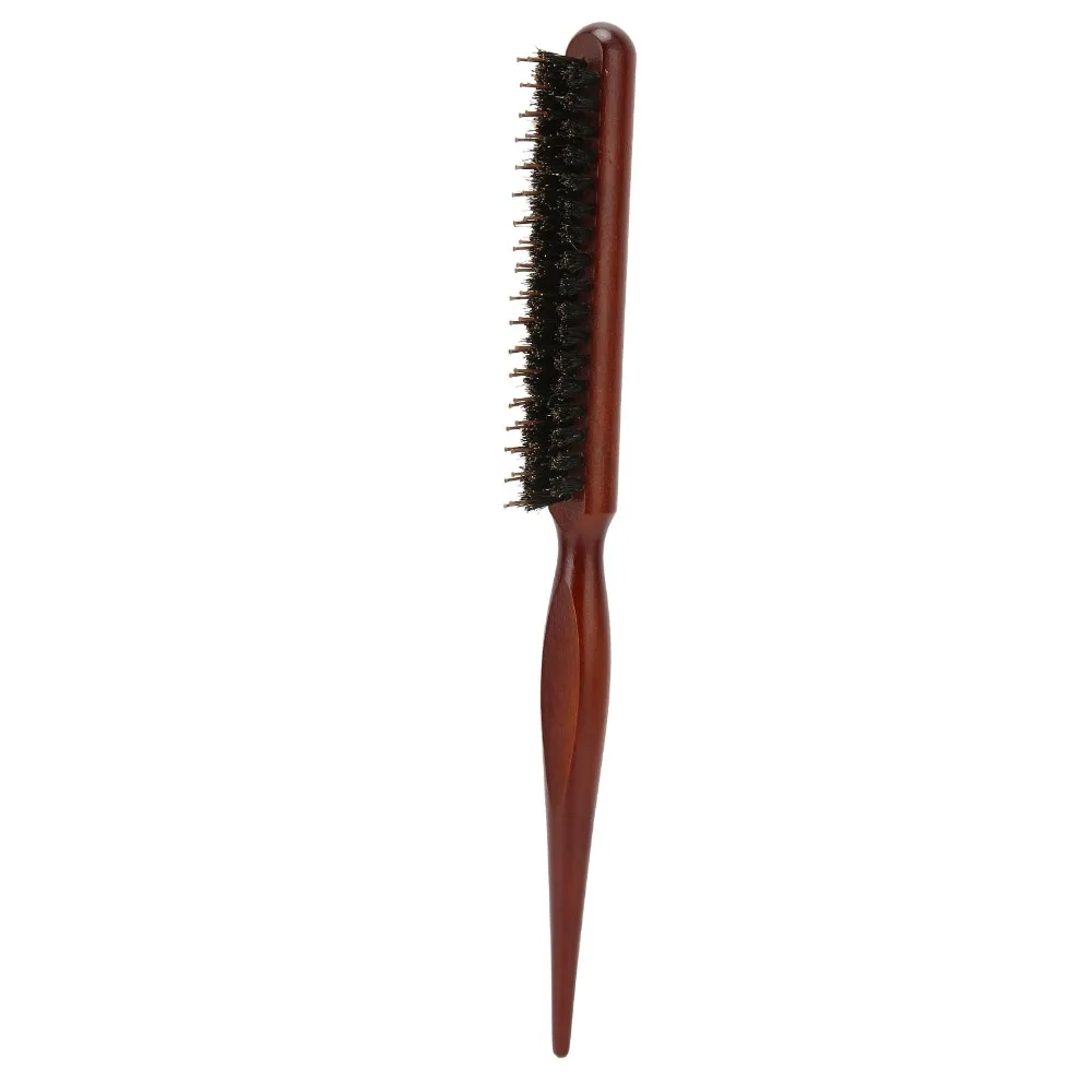 Ergonomic Handle Teasing Brush Professional Nylon Hairs Hair Parting Comb Wooden Handle Curl Defining Brush Salon Use