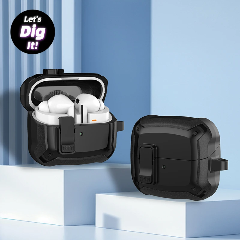 

Security Lock Cover For Samsung Galaxy Buds3 Pro Case Luxury Switch Earphone Case With Keychain For Samsung Galaxy Buds 3