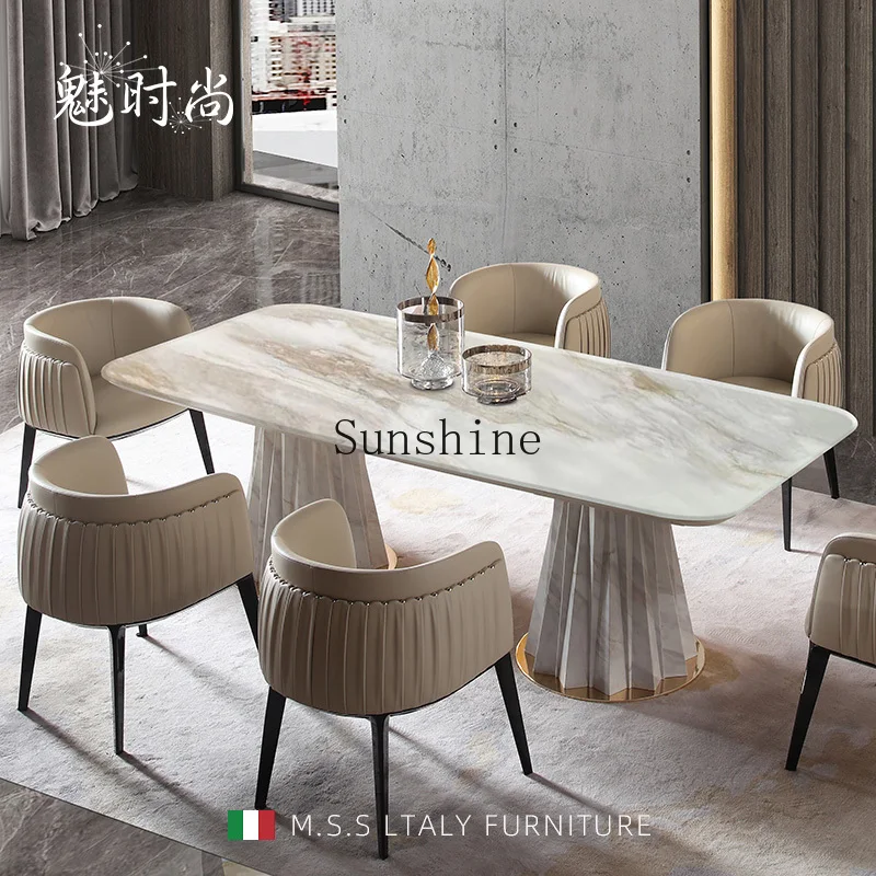 

Minimal light luxury high-end large apartment French natural marble rectangular dining table