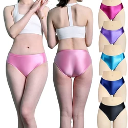 Women Sexy Low-Waist Satin Leggings Glossy Shiny Yoga Shorts Smooth Underpants Opaque Knickers Gym Underwear Briefs Short Pants