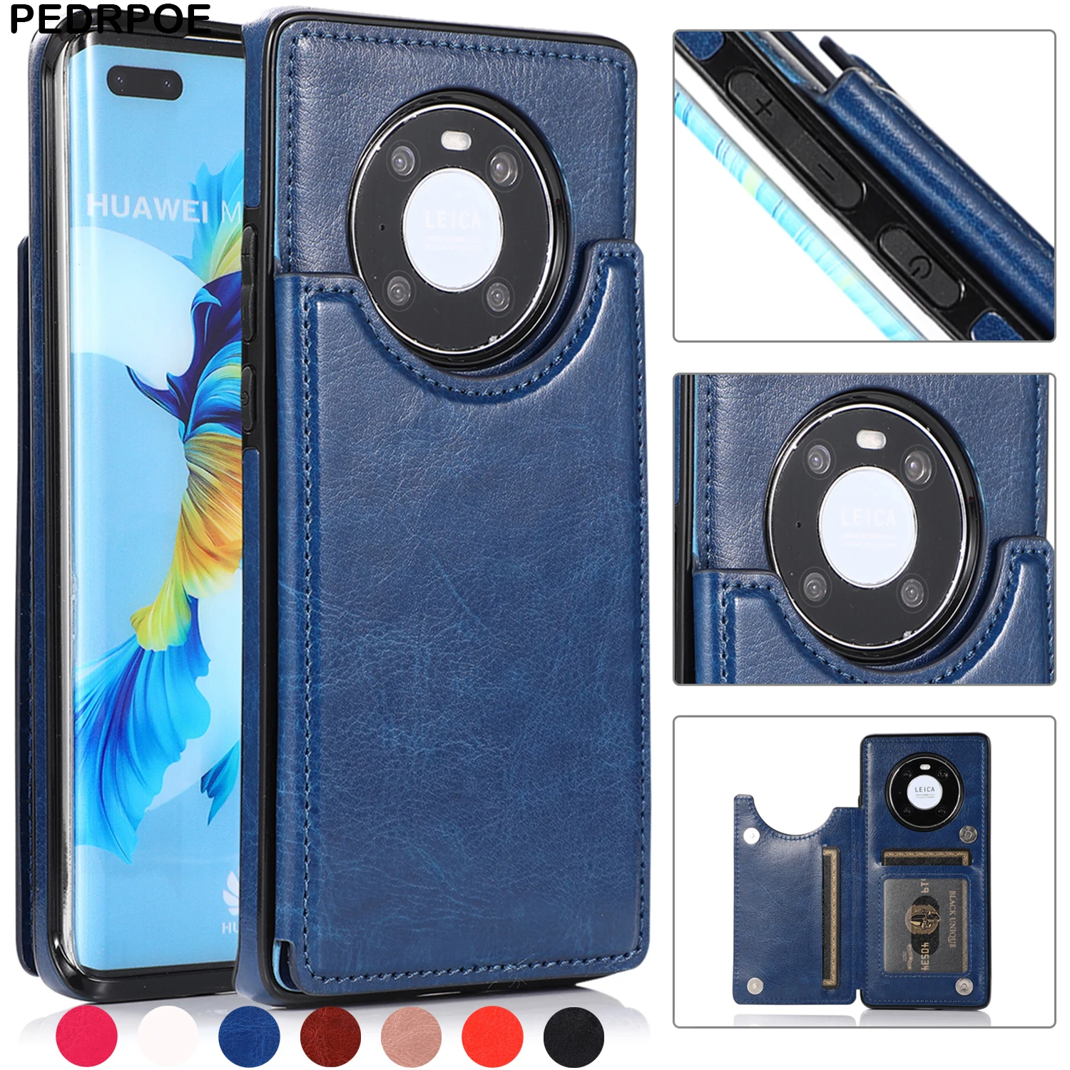 Funda magnética de cuero para teléfono Huawei Mate 40, 30 Pro, 20 Lite, P40 Pro Plus, P30 Lite, bolsa de lujo para tarjetas, funda protectora a prueba de golpes