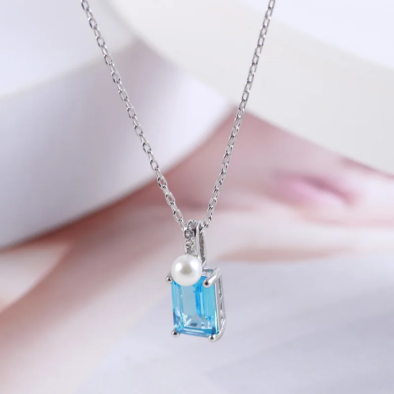 

Jewelry Replica 41+7cm Blue Crystal Pendant Necklace Gift For Women Wife Mom Girlfriend Spring Jewelry