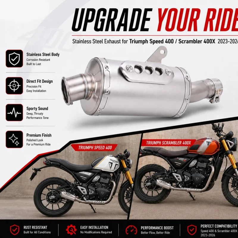 Motorcycle Exhaust Slip on Muffler for Triumph Speed 400 Scrambler 400X 2023-2026 Stainless Steel
