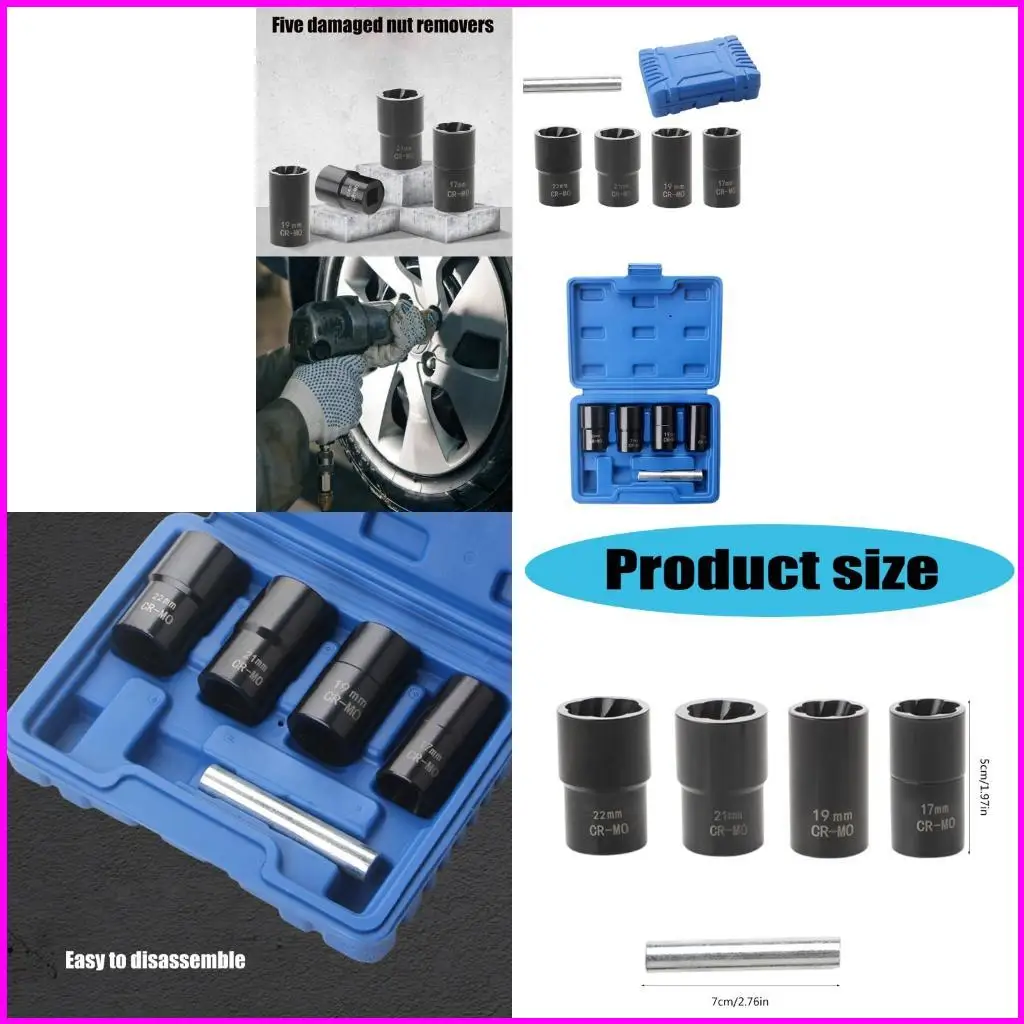 

5Piece Functional Damaged Nut Extractors Set For Removing Rusted Rounded Bolts